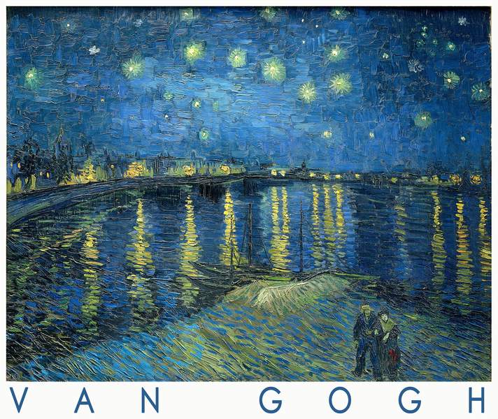 Van Gogh képek, festmények - Csillagos éj a Rhone fölött - éjszakai tájkép a folyóparton - reprint, művészeti plakát Vincent van Gogh  Tájkép
